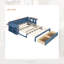 Lit de jour double en bois avec bureau amovible et tables d'appoint hydrauliques - Structure de rangement de 76 po de largeur avec tiroirs - Bleu-1261212