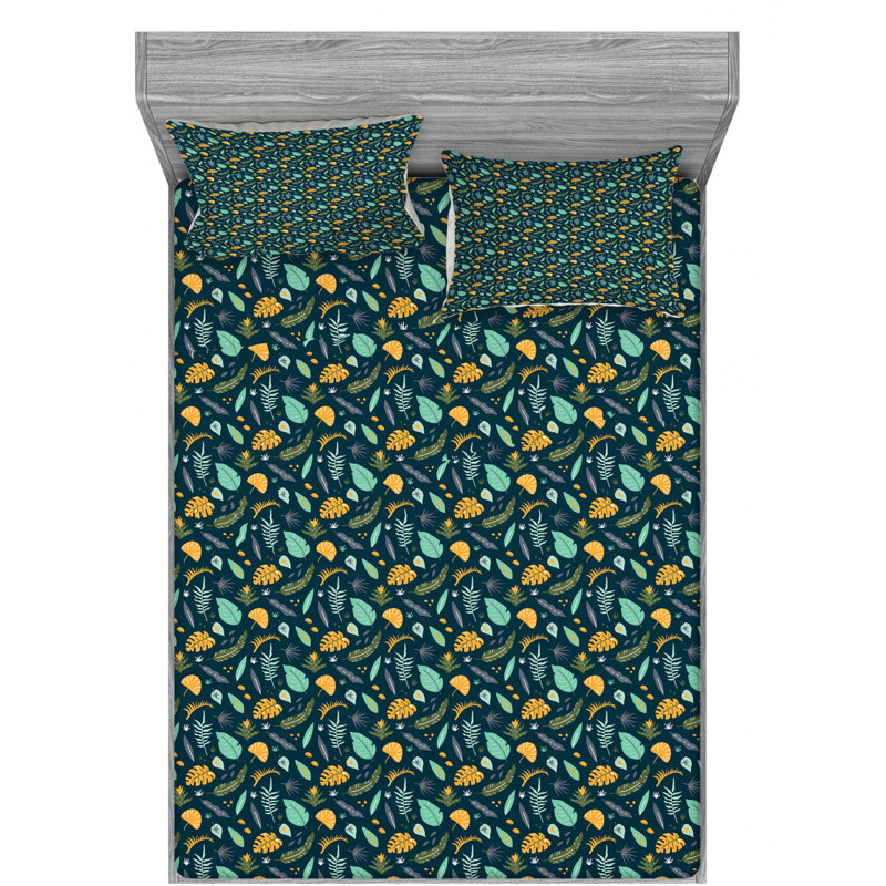 Leaves Microfiber Floral Sheet Set, Queen Sheet Set with Fitted Sheet