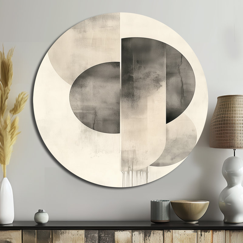 «Neutral Motion - Abstrait moderne transitionnel, grand art mural rond en métal, L 29 po x H 29 po