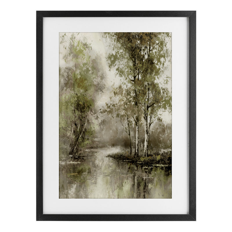 «Spring Forest River», reproduction encadrée sous verre, conception de T.C. Chiu, H 20 po x l 14 po, Cadre noir minuit