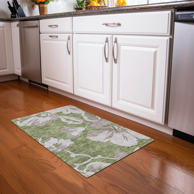 Premium Machine Washable Prisco Olive Rug, Rectangle 1'8" x 2'6"