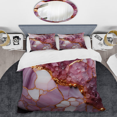 Ensemble de housse de couette fractale abstraite rose et doré