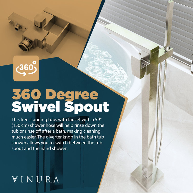 Vinura 1 Handle Floor Mounted Clawfoot Tub Faucet with Diverter