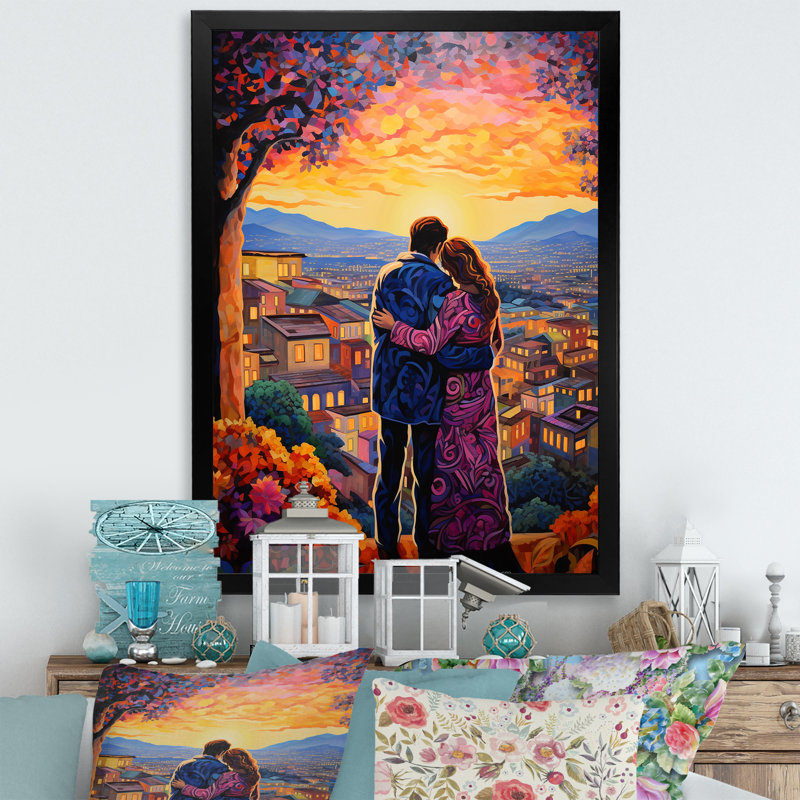 Loral " Romantic Couple Landscape Enveloped In Garden ", H 20 po x l 12 po x P 1 po, Cadre photo noir