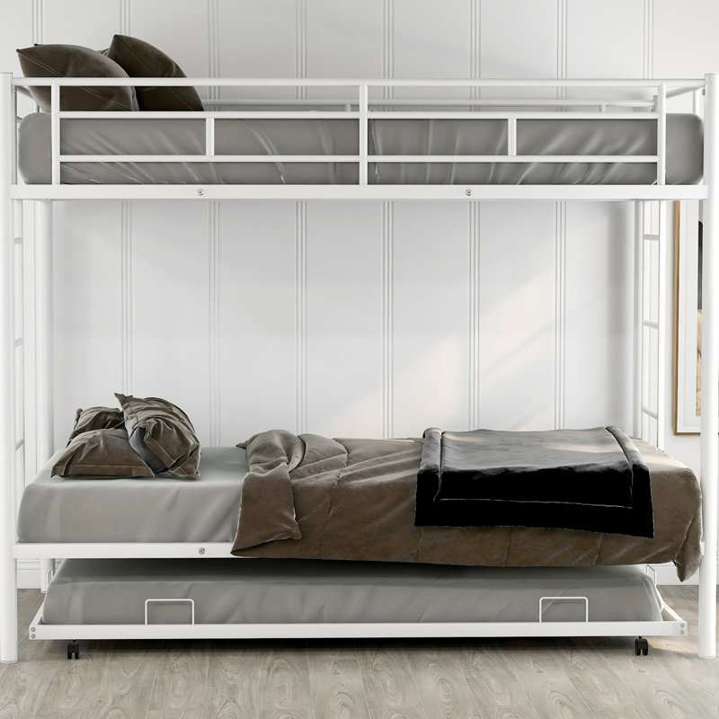 Lit simple superposé au dessus d'un lit gigogne en blanc - Pièce moderne additionnelle pour chambre fonctionnelle, Blanc