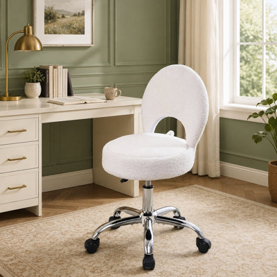 White Foldable Vanity Stool with Storage, 15.8-Inch Spacious Seat, 360-Degree Swivel, Height Adjustable for Home Use