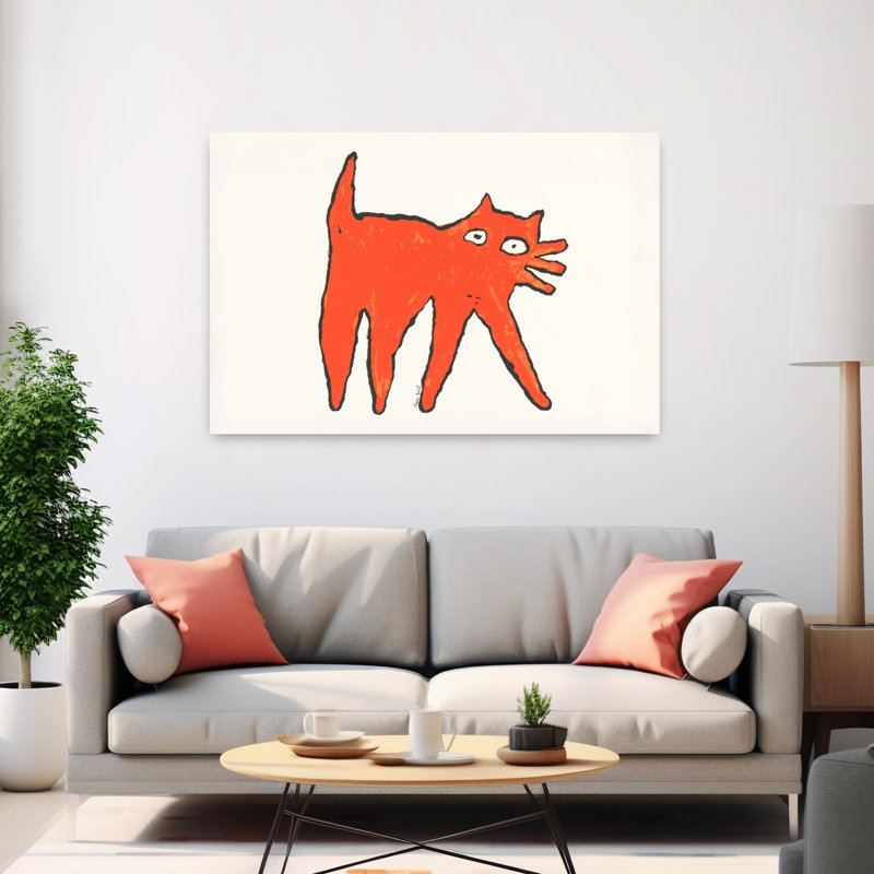 Art mural abstrait chat orange, H 40 po x l 60 po