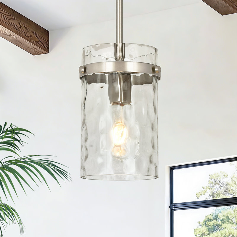 1-Light 5.1"W Medium Glass Pendant Light for Over Sink, Brushed Nickel, Clear