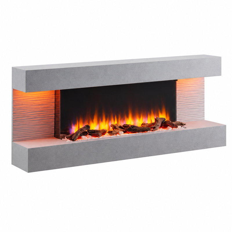 KINGSTON FLAMME Electric Fireplace with, Cement Grey, 60cm H x 152cm W x 25cm D