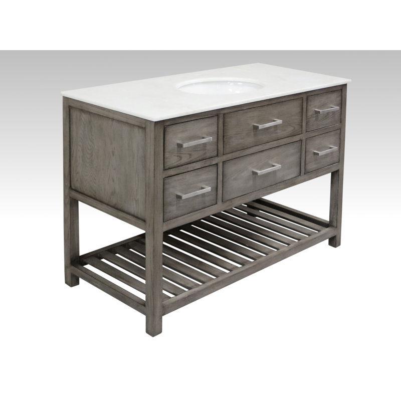 Meuble-lavabo sur pied simple 42 po avec plateau en marbre Doireann
