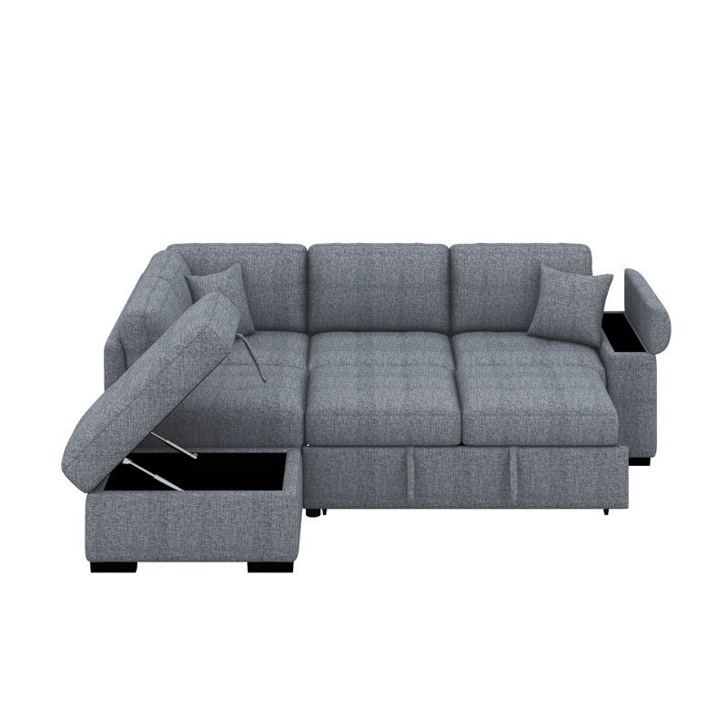 Canapé-lit convertible avec repose-pieds avec rangement, canapé modulaire en L avec bras de rangement et charge USB, canapé-lit escamotable