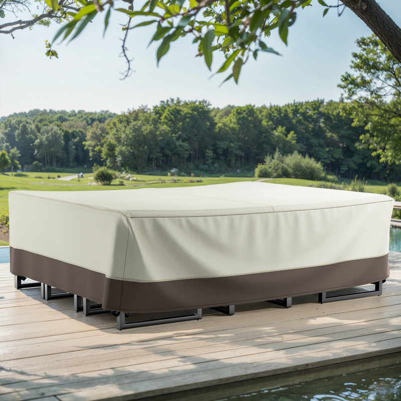 Wendella All-Weather Water Resistant Patio Sofa Cover With Breathable Fabric, 4 Adjustable Elastic Hem, 2 Click-Close Straps & Padded Handles – Windproof, UV Protected