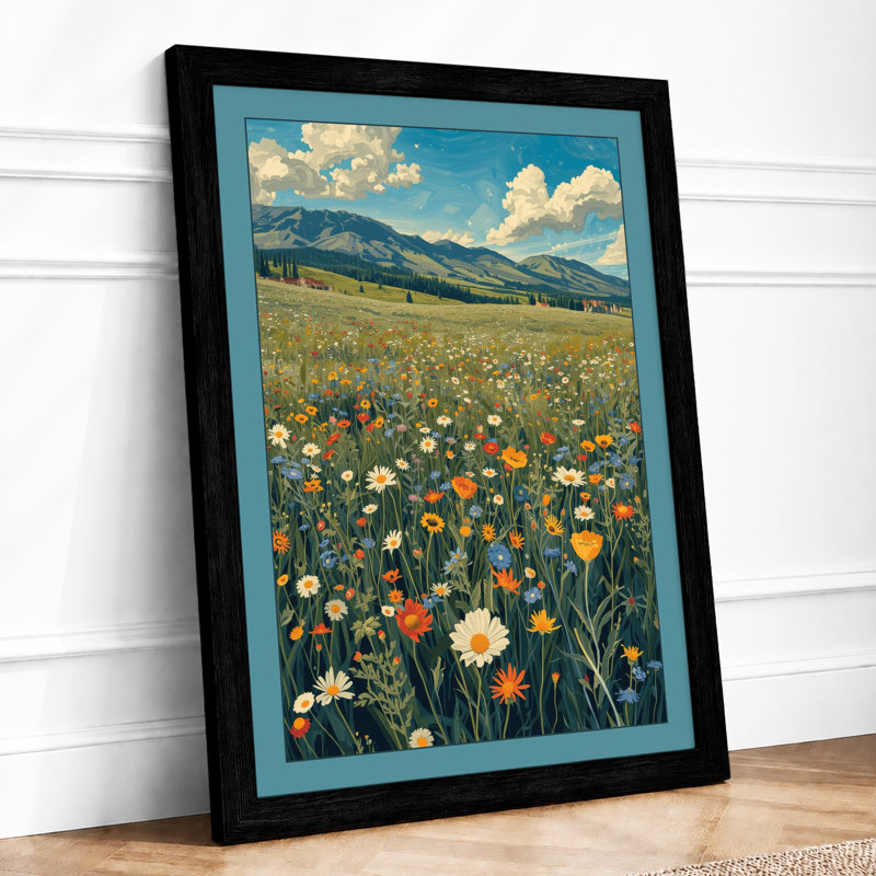 Mountain Meadow in Bloom Boho - Framed Print, A1 - 84.1 x 59.4 cm, Black