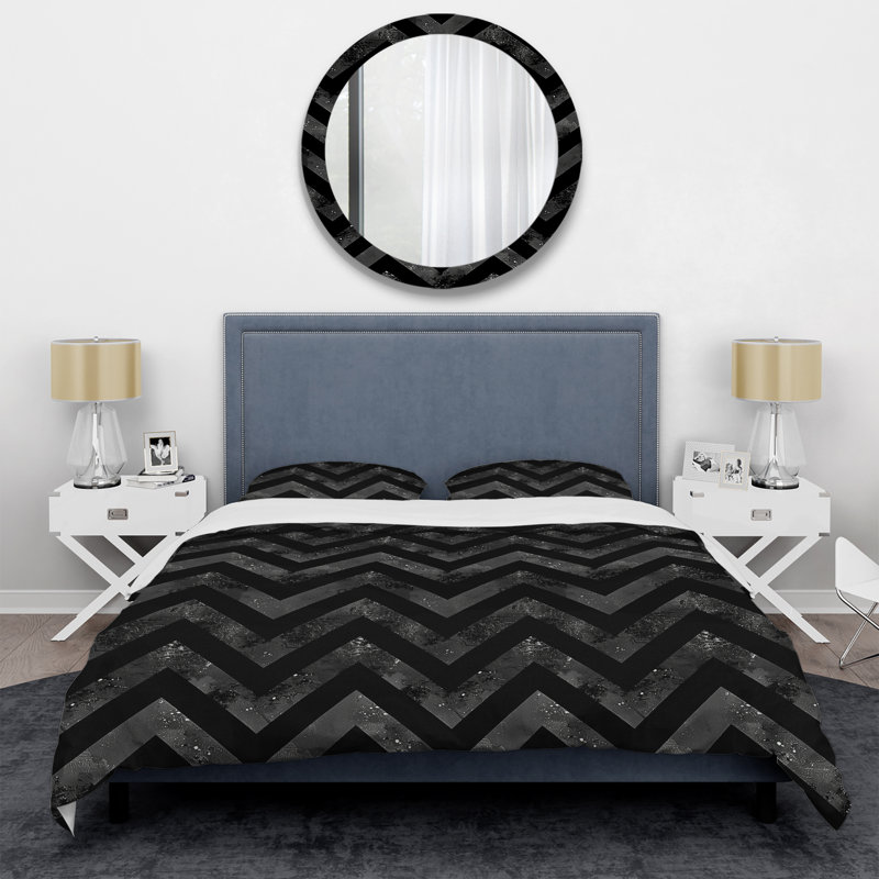 Ensemble de housse de couette Black Chevron Flow II - Chevron, Housse de couette très grand + 2 taies décorativ