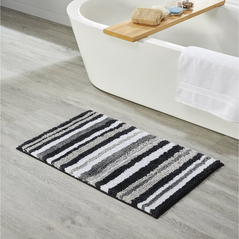 Tapis pour salle de bain 100% polyester griffé Griffie, Rectangle 17 po x 24 po, Gris