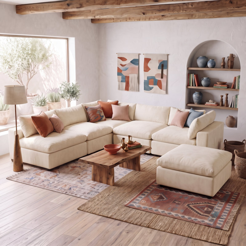 Canapé modulaire 6 pièces rembourré, Velours ivoire