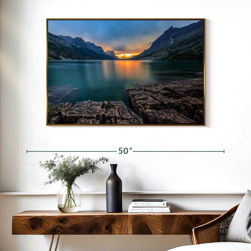 St Mary Lake Montana, Cadre flottant doré, 40 po x 27 po