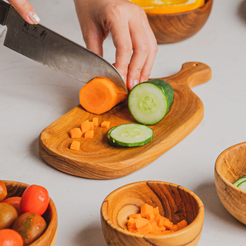 Curve Edge Rectangular Teak Wood Chopping Board (6" X 5") With Handle