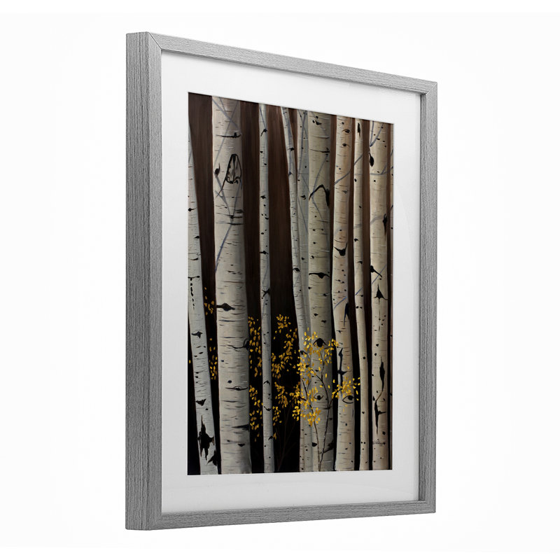 «Autumnal Birch Tree Trunks», reproduction sous verre encadrée, conception par Julie Peterson, H 16 po x l 13 po
