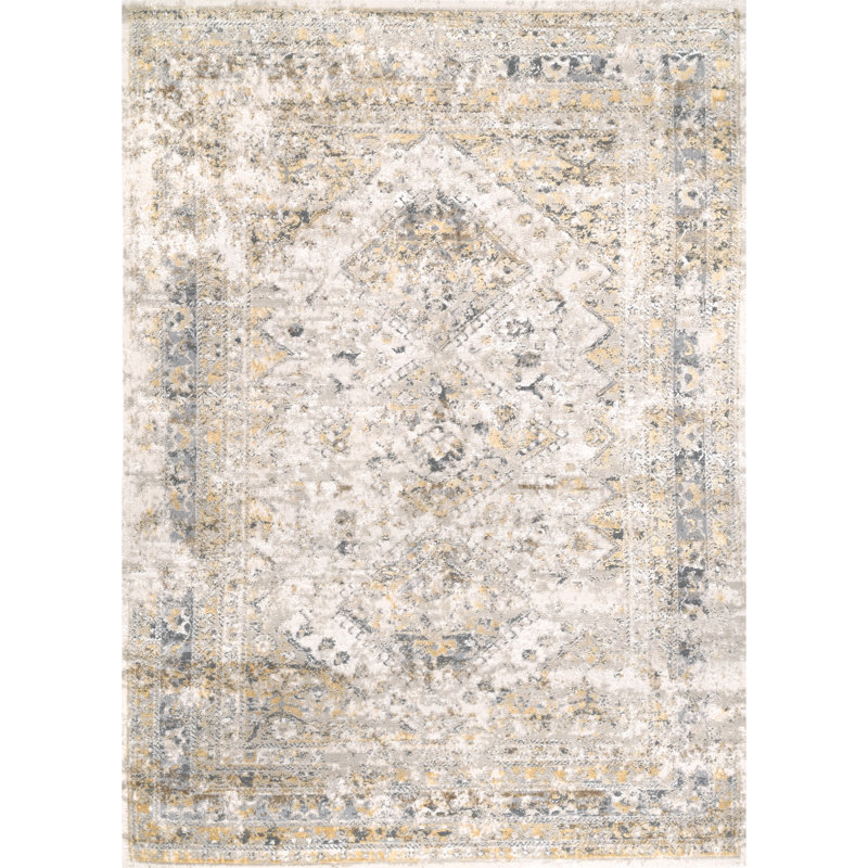 Tapis jaune tissé à la machine Fusco, Rectangle 10 pi x 14 pi