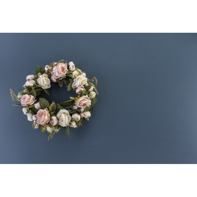 Wreath Of Pink And White Roses by SACheckley - Wrapped Canvas Print, 30cm H x 46cm W