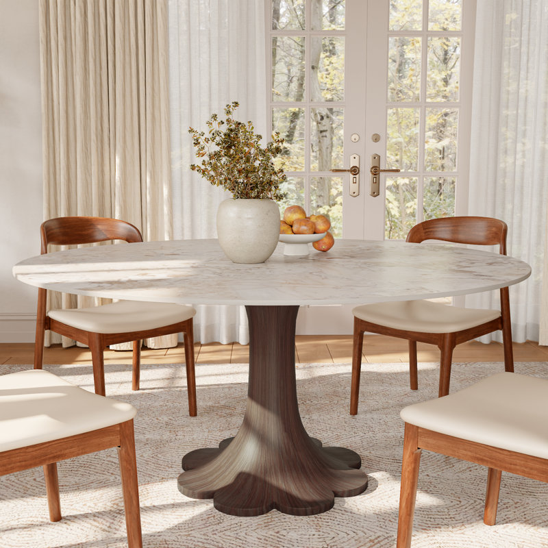 Ensemble de table de salle à manger à forme florale avec chaises en bois massif de qualité supérieure pour 2/4/6