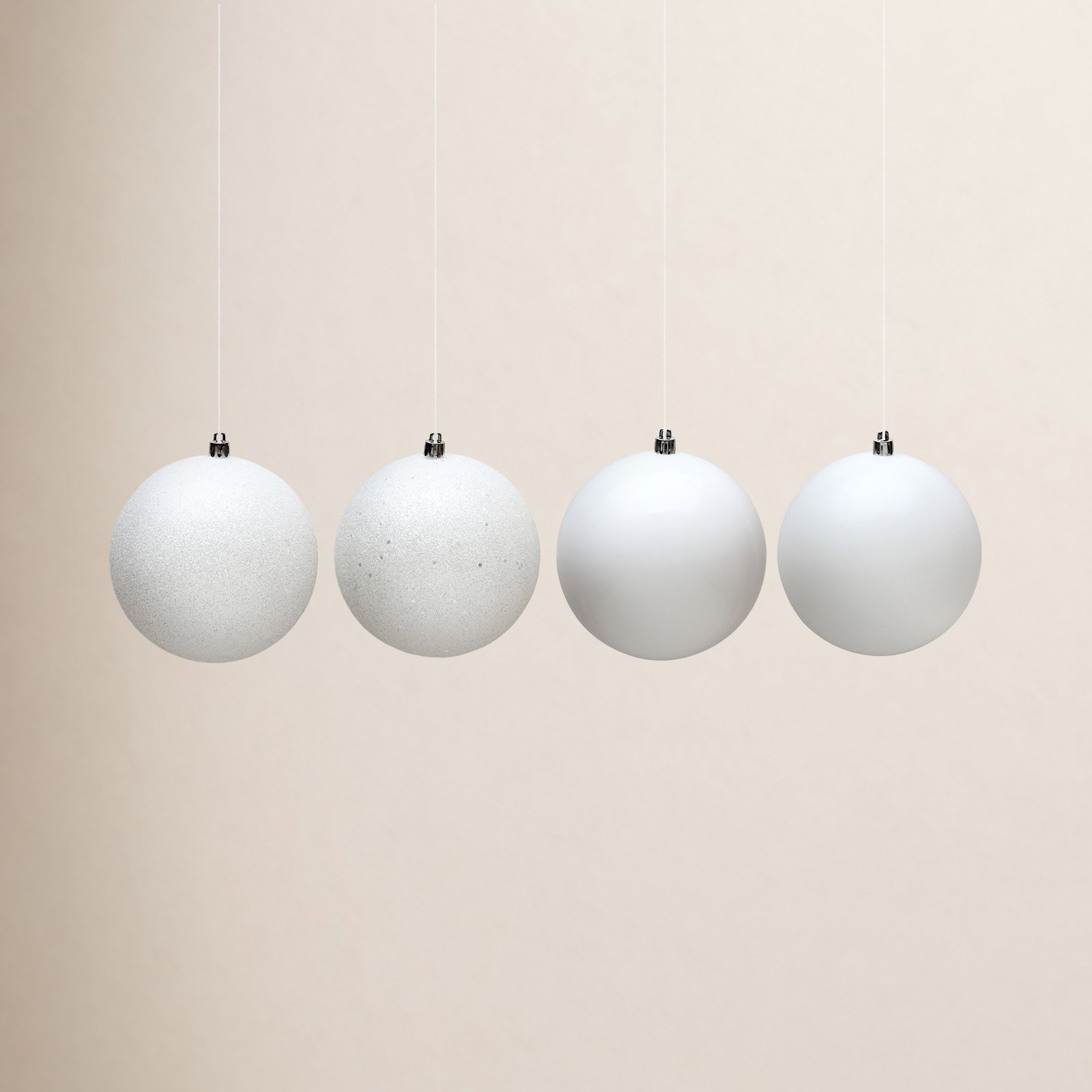 Shatterproof Bauble, 4.75" H x 4.75" W x 4.75" D, White Shiny, Matte, Glitter, Sequin
