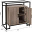 Buffet en bois, armoire de rangement avec 2 portes, espace de rangement, structure en acier et plateau en verre trempé-1014745662