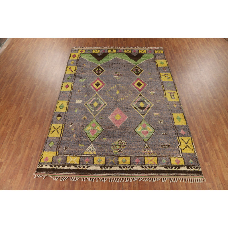 Tapis marocain gris à motif géométrique en peluche 9 x 13