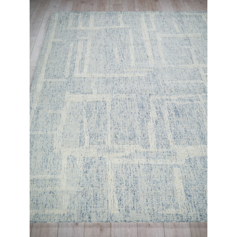 Breckenridge Hand Tufted Wool Abstract Area Rug in Blue/Ivory, Rectangle 6' x 9'