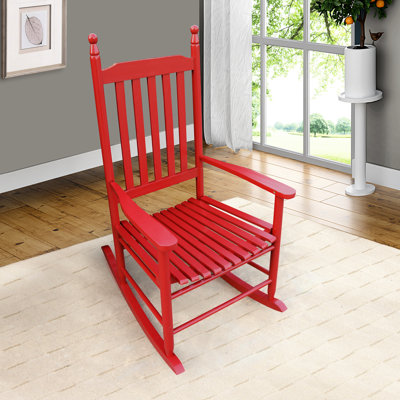 Chaise berçante en bois en rouge rose doux - Composée de bois franc massif pour une utilisation sur le balcon et un accoudoir à large assise relaxante. Dossier à lattes sécuritaire.