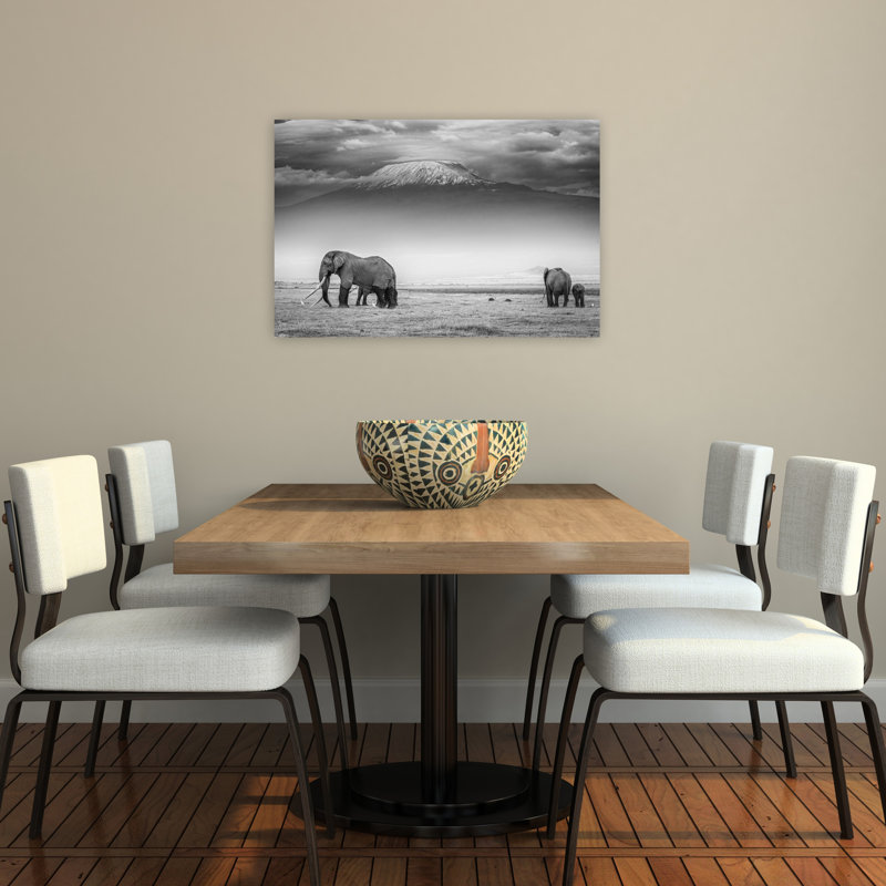 Elephants Of Kilimanjaro Abstract Contemporary Elephant Landscape Mountain Wall Art Print by Jeffrey C. Sink - 1 Piece Wrapped Canvas Wall Art
