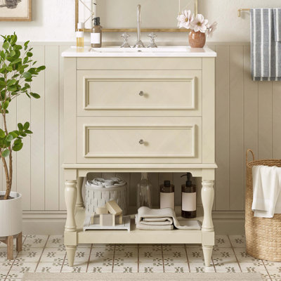 Meuble-lavabo rétro avec lavabo et rangement en céramique
