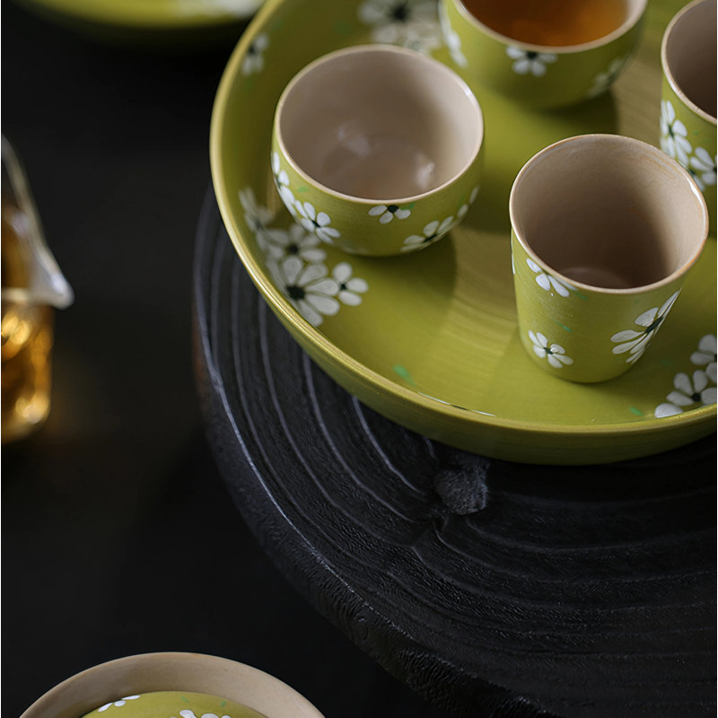 Hand Drawn Daisy Ceramic Tray, Household Chinese Dry Brewing Tray, Tea Set, Coffee Table Tray