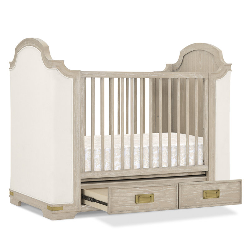 Paris 4-In-1 Convertible Crib With Underdrawer, Whitewash Ash With Lace