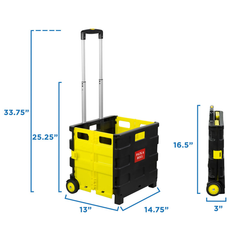 Compact Black and Yellow Folding Utility Cart with Telescoping Handle