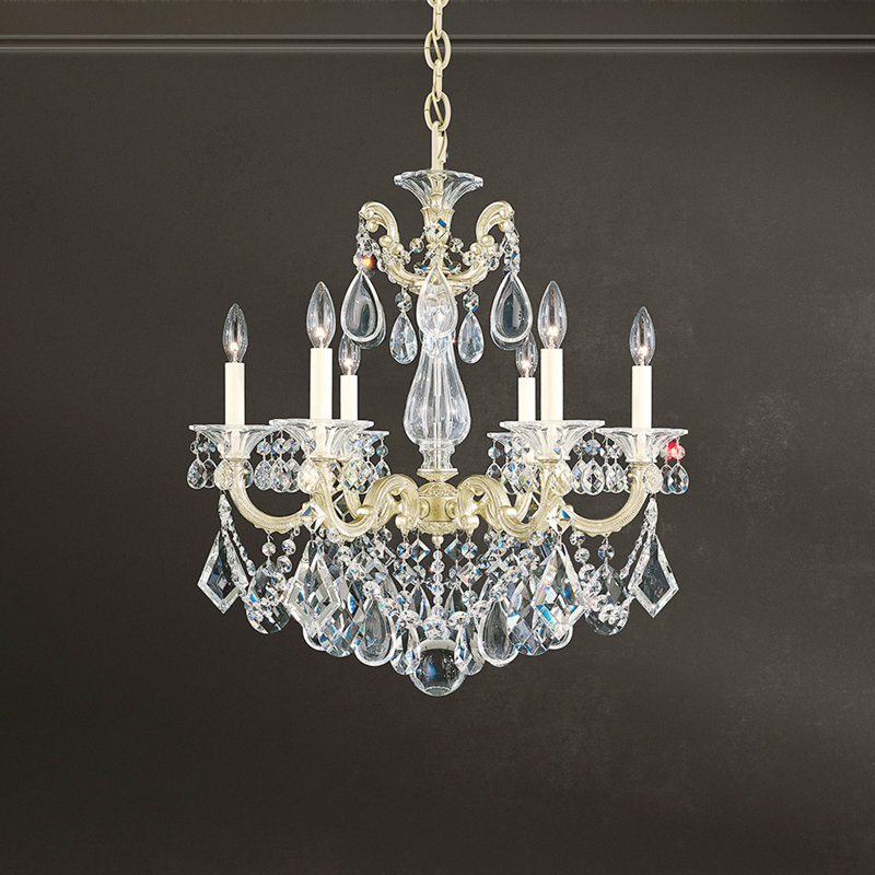 La Scala 6 Light 23in x 25in Chandelier in Parchment Gold with Clear Radiance Crystals, Czech, Antique Silver