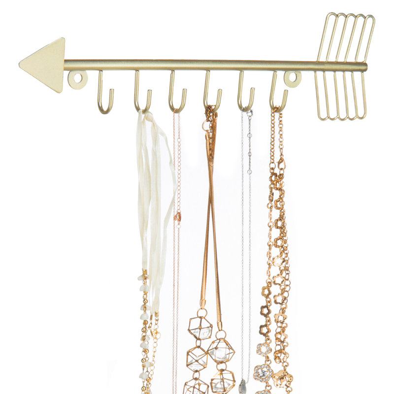 6 Hook Wall Storage Organiser with Key Hooks, Gold