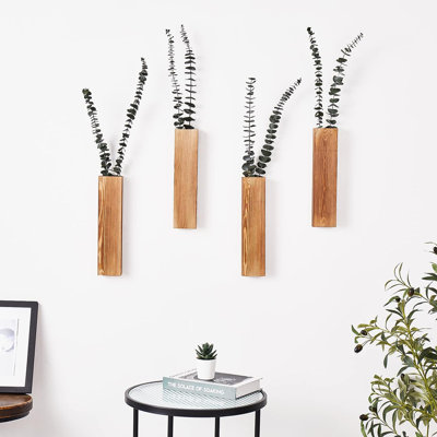 Paquet de 3 pots à fleurs muraux pour plantes d'intérieur Gota, décoration murale en bois pour la salle de bain, le salon de la chambre à coucher, vases muraux en bois de ferme moderne pour fleurs séchées et plantes vertes (brun)