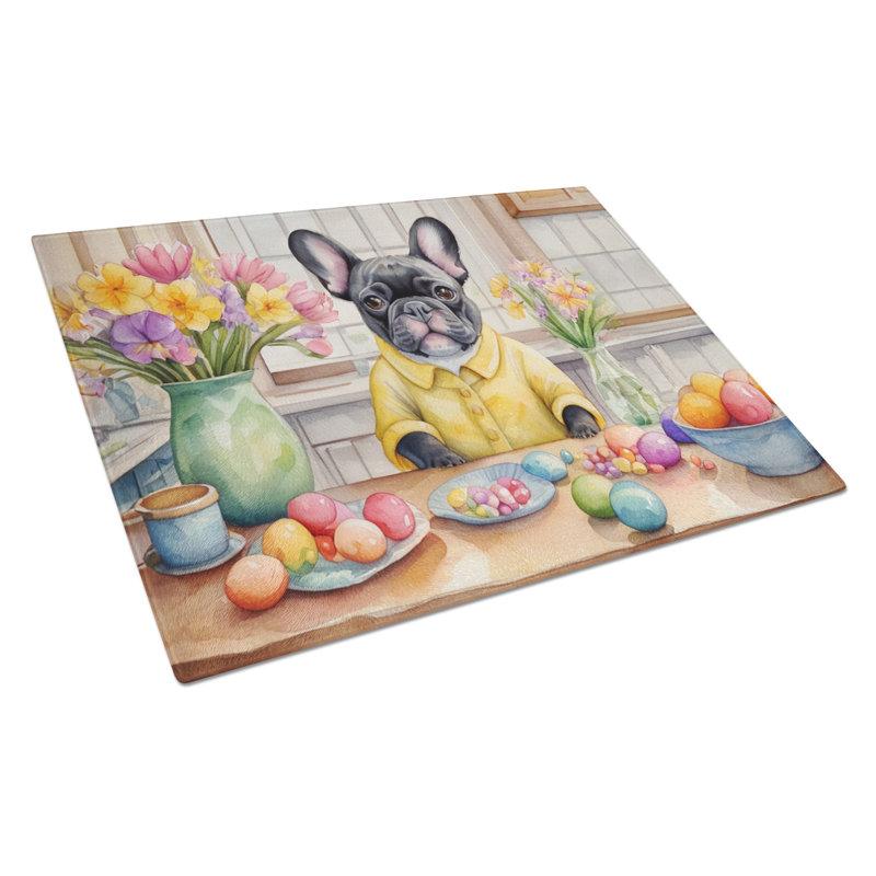 Decorating Easter French Bulldog Glass Cutting Board