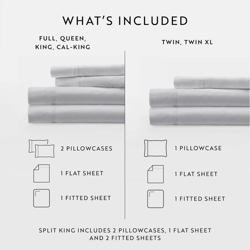 Sheet Set Solid Cotton, Light Gray, Full Sheet Set with 3 Additional Pieces