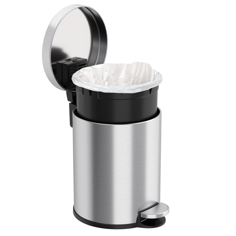 Stainless Steel 1.3 Gallon Round Step Trash Can with Odor Filter