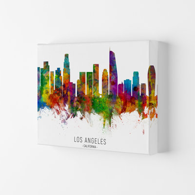 Los Angeles California Skyline Red City Name by Michael Tompsett - Print