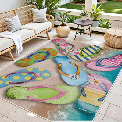 Area Rug Living Room Rugs 5x7ft Soft Indoor Carpet Modern Rug with Non Slip Rubber Backing for Under Dining Table Home,summer flip flop coastal welcome
