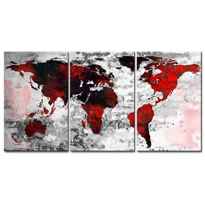 LARGE Ea Art Canvas Print Watercolor Texture Map Old Brick Wall Color Red Black White Decor Home Interior (Framed 1.5"" Depth) -  17 Stories, 61C9D22C08D6421DB4444C8DAD51AC80