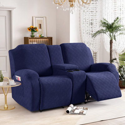 Wald Stretch Jacquard Recliner Chair Loveseat Couch With Console Cover