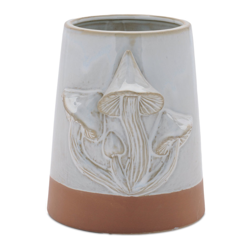 Pot de fleurs conique en porcelaine avec champignons