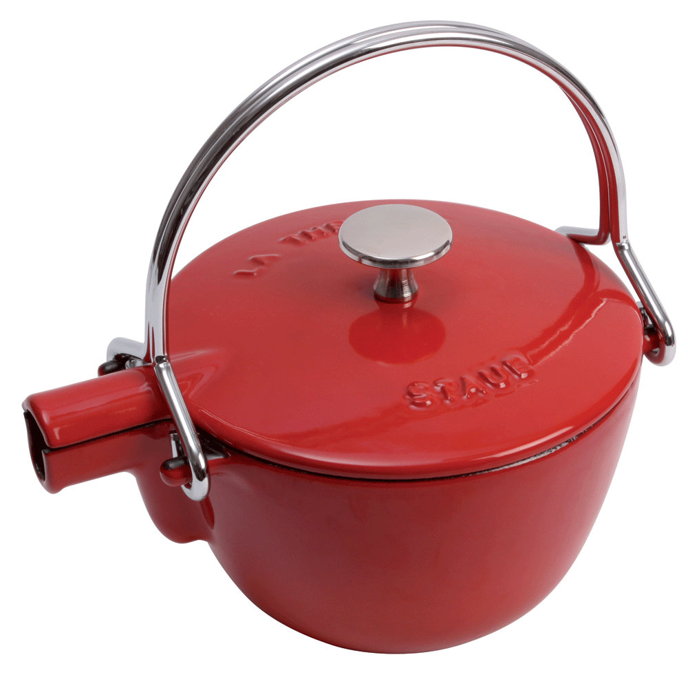 Staub 1qt Cast Iron Round Tea Kettle, Cherry