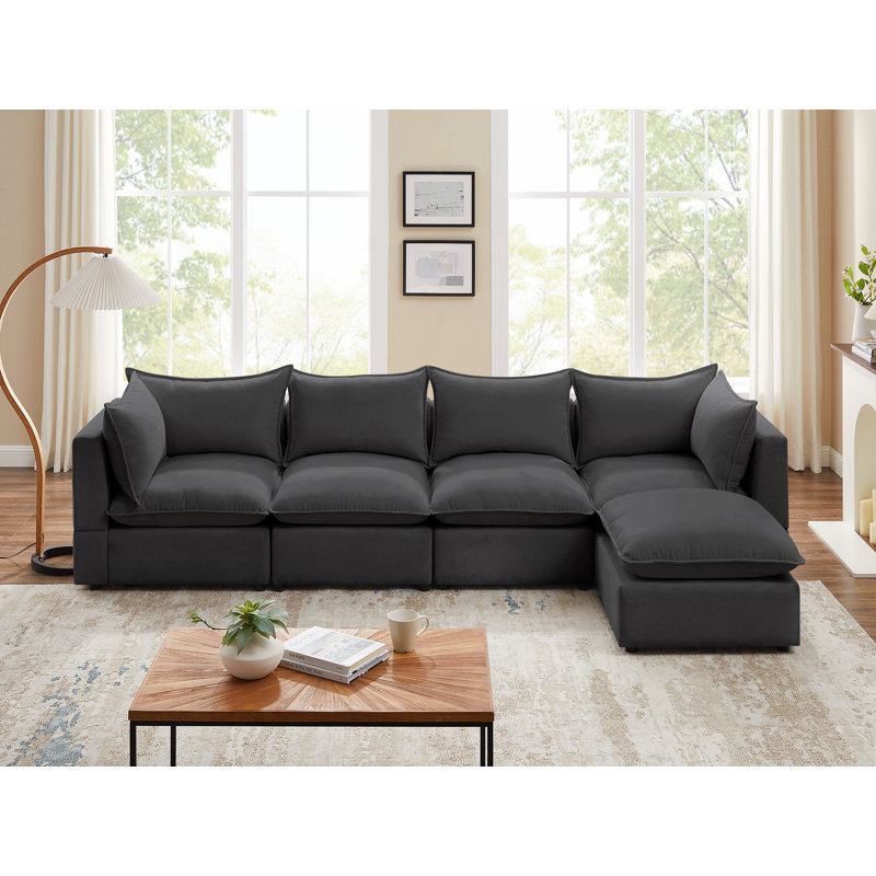Izaia 5 - Piece Upholstered Sectional, Dark Gray 100% Polyester