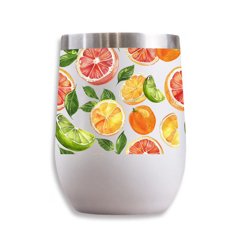 Citrus Pattern 11 oz. Wine Tumbler, Orange/White